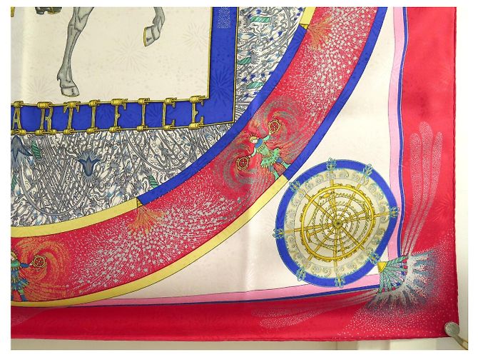 Hermès PAÑUELO HERMES FEUX D'ARTIFICE CARRE 90 de seda rojo fucsia caja Roja - vista 5