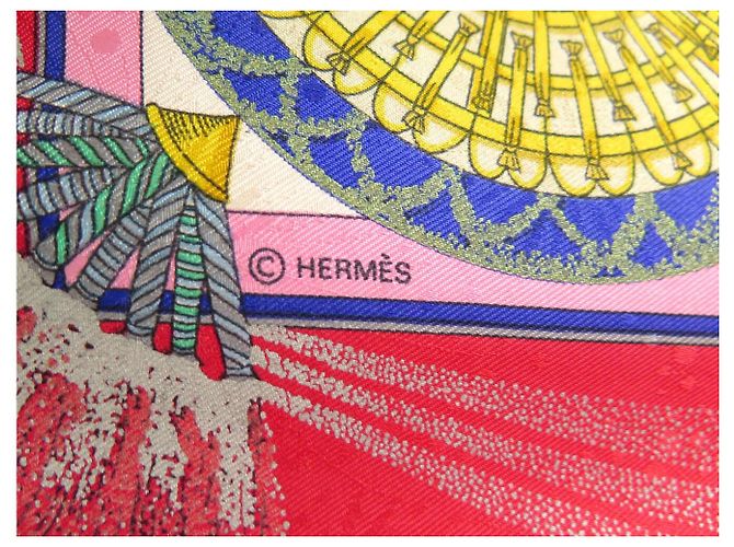 Hermès PAÑUELO HERMES FEUX D'ARTIFICE CARRE 90 de seda rojo fucsia caja Roja - vista 6