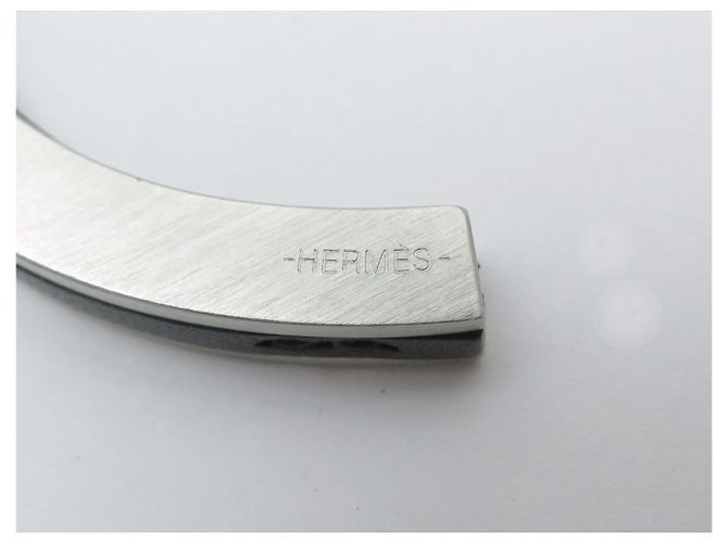Hermès NUOVO BRACCIALETTO HERMES JONC CAPITAINE T16 IN ACCIAIO SPETTINATO E PELLE NERA Nero - vista 8