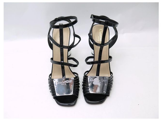 NUOVE SANDALI CHRISTIAN DIOR LA PARISIENNE 38.5 PELLE NERA - vista 8