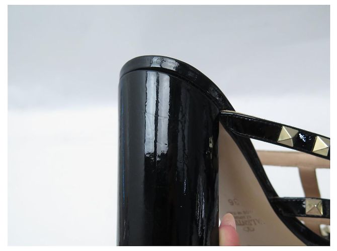 VALENTINO ROCKSTUD 36 37 FR Lackleder-Sandaletten mit Absatz SCHUHE Schwarz - Ansicht 10