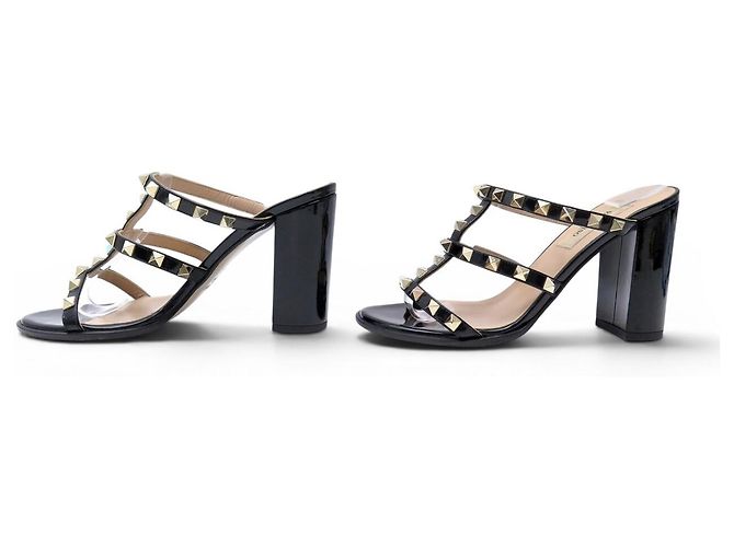 VALENTINO ROCKSTUD 36 37 FR Lackleder-Sandaletten mit Absatz SCHUHE Schwarz - Ansicht 2