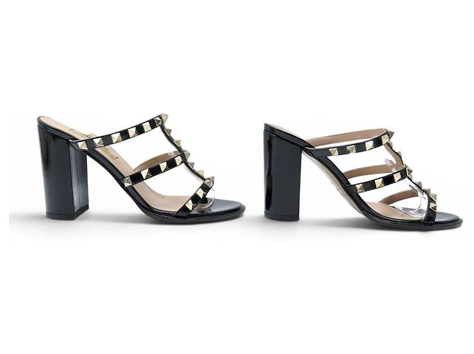 VALENTINO ROCKSTUD 36 37 FR Lackleder-Sandaletten mit Absatz SCHUHE Schwarz - Ansicht 3
