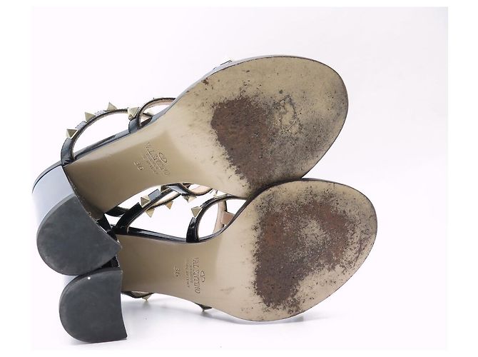 VALENTINO ROCKSTUD 36 37 FR Lackleder-Sandaletten mit Absatz SCHUHE Schwarz - Ansicht 6