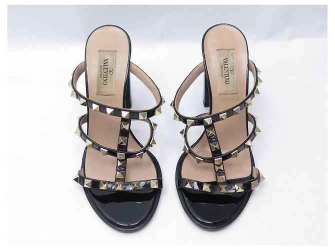 VALENTINO ROCKSTUD 36 37 FR Lackleder-Sandaletten mit Absatz SCHUHE Schwarz - Ansicht 8