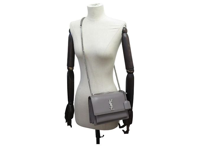 BORSA SAINT LAURENT SUNSET MEDIUM 442906 IN PELLE A SPALLA Grigio - vista 3