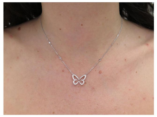 NUOVO COLLANA MESSIKA BUTTERFLY PM DIAMANTI 0.58CT ORO BIANCO 18K 3.6G Argento - vista 10