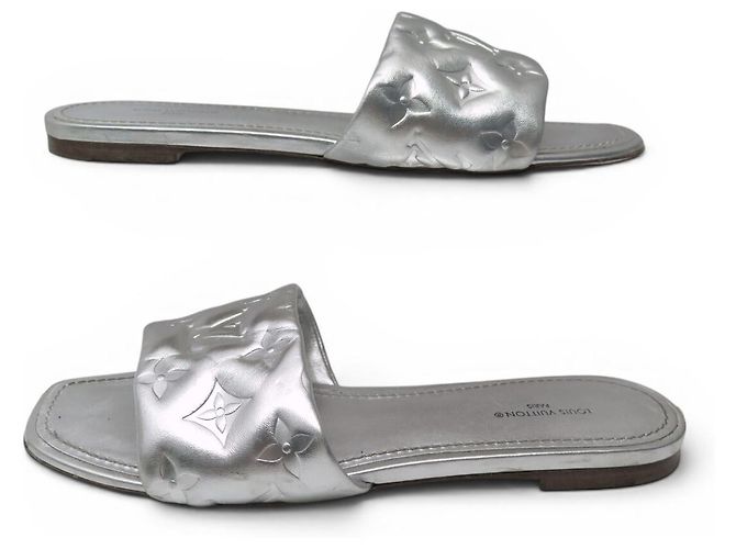 SCARPE LOUIS VUITTON REVIVAL FLAT MULE 1A9QJG IN PELLE MONOGRAM 38 Argento - vista 3
