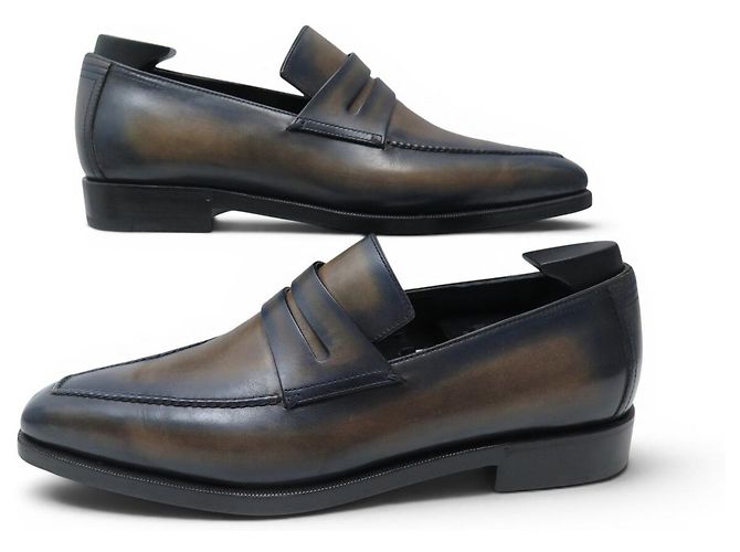 SCARPE BERLUTI ANDY DEMESURE 7.5 41.5 IN PELLE PATINATA CON FORME - vista 3
