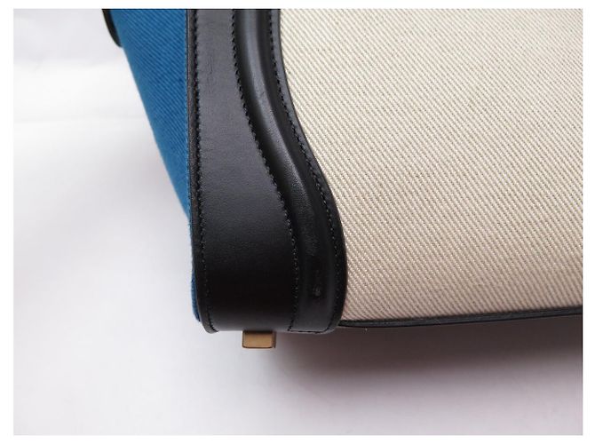 Céline NUOVO CELINE LUGGAGE MICRO PELLE NERA E TELA AZZURRO BEIGE HAND BAG - vista 14