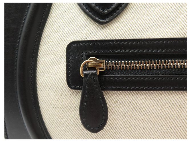 Céline NUOVO CELINE LUGGAGE MICRO PELLE NERA E TELA AZZURRO BEIGE HAND BAG - vista 7