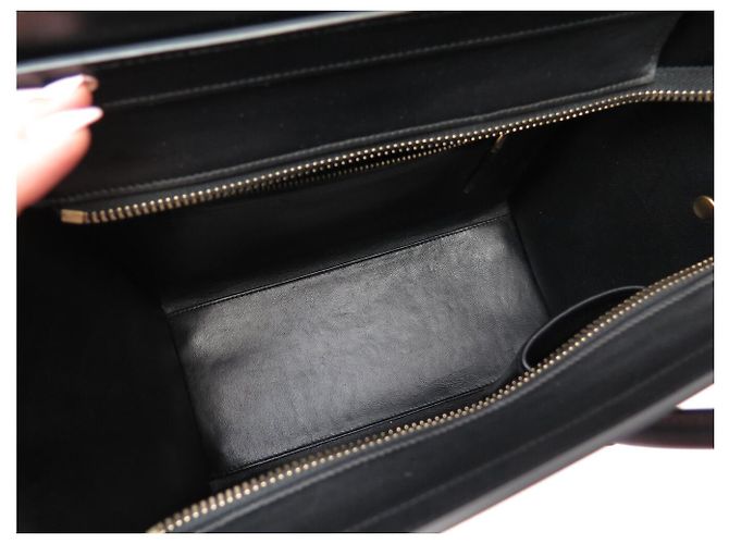 Céline NUOVO CELINE LUGGAGE MICRO PELLE NERA E TELA AZZURRO BEIGE HAND BAG - vista 8