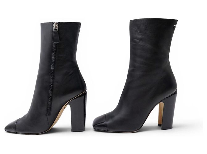 BOTINES CHANEL G29984 38 BOTAS DE CUERO NEGRO - vista 2