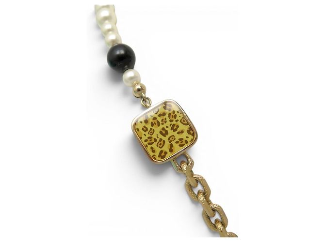 COLLANA SAUTOIR CHRISTIAN DIOR PERLE & LEOPARD 78CM IN METALLO DORATO D'oro - vista 3