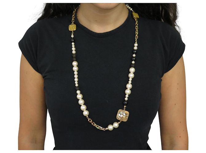 COLLANA SAUTOIR CHRISTIAN DIOR PERLE & LEOPARD 78CM IN METALLO DORATO D'oro - vista 7