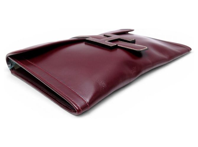 Hermès BORSA HERMES JIGE ELAN PM in pelle Box Rouge Bordeaux clutch bag Bordò - vista 3