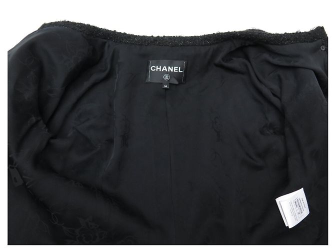 CHANEL Blouson-Jacke aus Lammleder mit Tweed-Besatz 36 S LEATHER COAT Schwarz - Ansicht 14