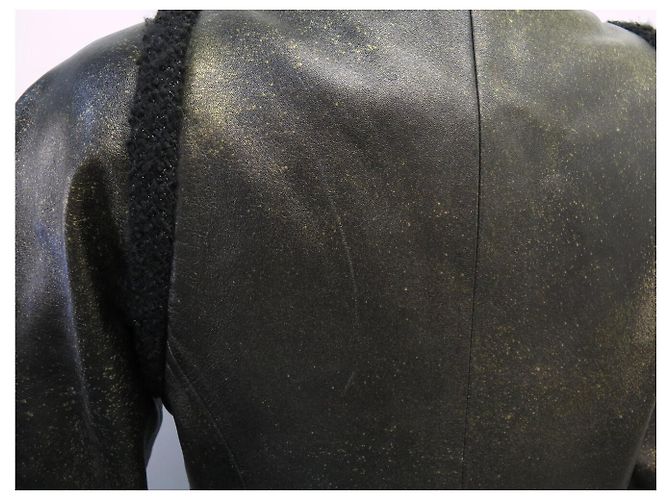 CHANEL Blouson-Jacke aus Lammleder mit Tweed-Besatz 36 S LEATHER COAT Schwarz - Ansicht 15