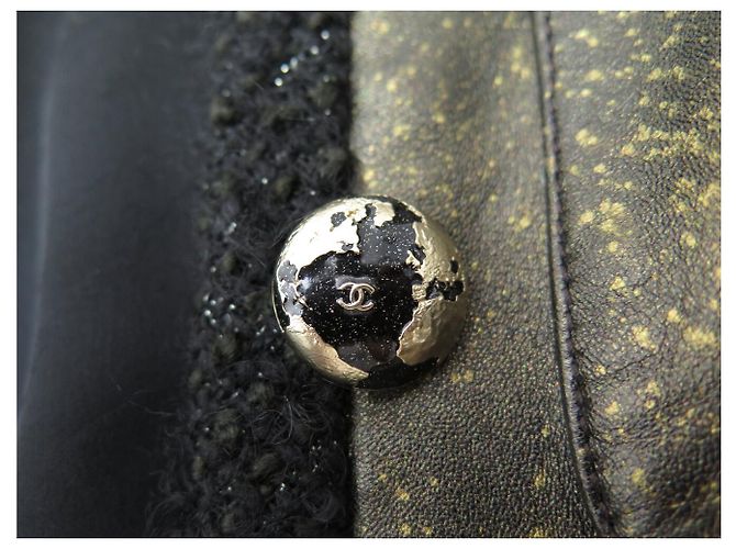 CHANEL Blouson-Jacke aus Lammleder mit Tweed-Besatz 36 S LEATHER COAT Schwarz - Ansicht 7