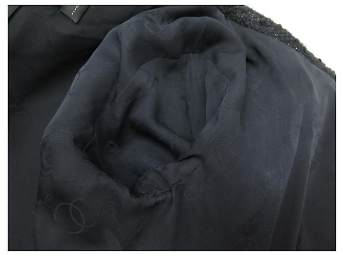 CHANEL Blouson-Jacke aus Lammleder mit Tweed-Besatz 36 S LEATHER COAT Schwarz - Ansicht 8