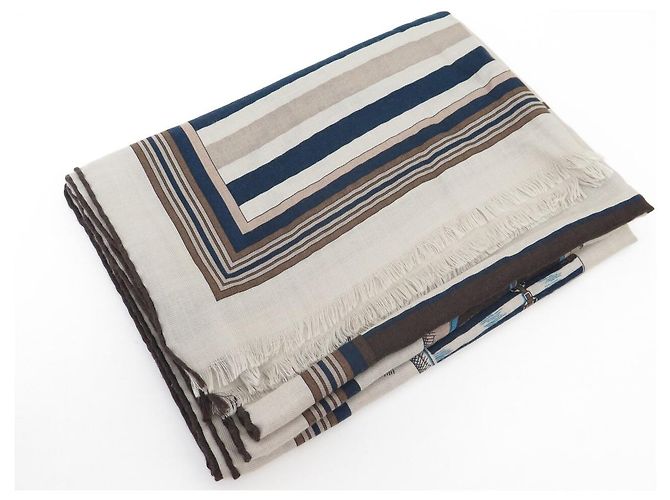 Hermès Echarpe HERMES COUVERTURES NOUVELLES RECTANGULAR 174 X 64CM SEDA Y CACHEMIRE Gris pardo - vista 12