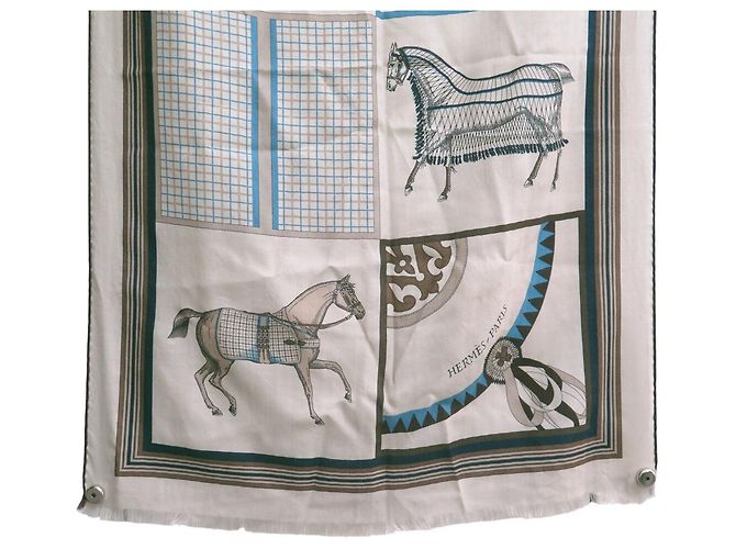 Hermès Echarpe HERMES COUVERTURES NOUVELLES RECTANGULAR 174 X 64CM SEDA Y CACHEMIRE Gris pardo - vista 5