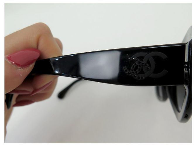 OCCHIALI DA SOLE CHANEL OVALI LOGO CC 5469-B PLASTICA NERA Nero - vista 9