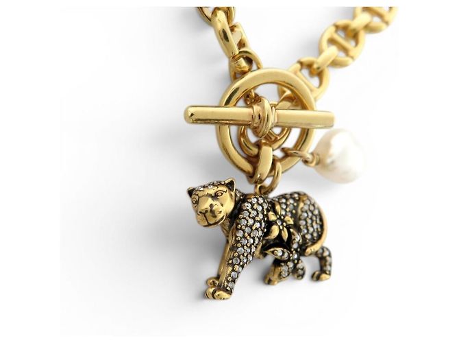 NUOVO COLLANA DIOR PANTHER SAUTOIR STRASS PERLE 69.5CM METALLO DORATO D'oro - vista 3