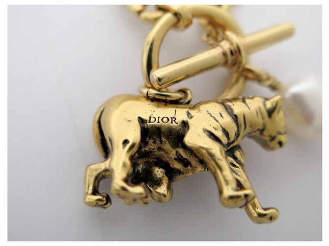 NUOVO COLLANA DIOR PANTHER SAUTOIR STRASS PERLE 69.5CM METALLO DORATO D'oro - vista 5