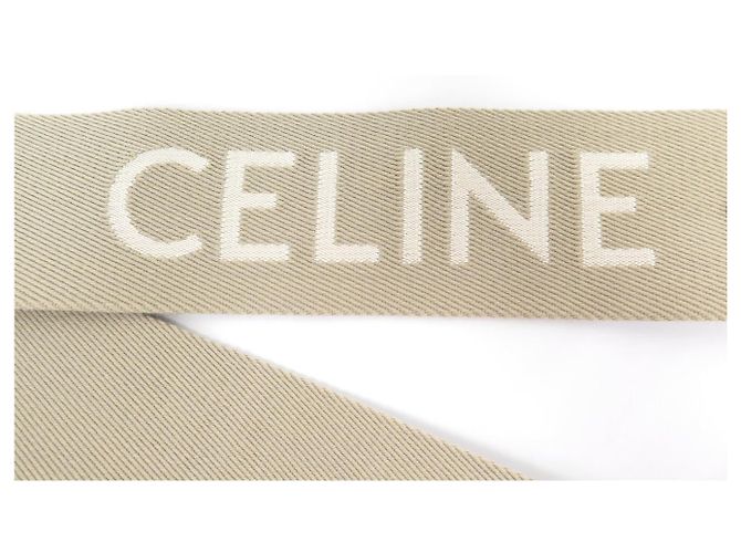 Céline NUOVA TRACCELLA CELINE LOGO JACQUARD 49S01 2AEP-03BW 107 CM LONG STRAP Beige - vista 3
