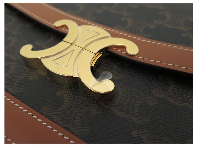 Céline NUOVA BORSA A SPALLA CELINE TRIOMPHE CLASSIC 191242 TELA E CALF LEATHER Marrone - vista 15