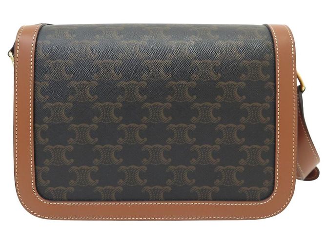Céline NUOVA BORSA A SPALLA CELINE TRIOMPHE CLASSIC 191242 TELA E CALF LEATHER Marrone - vista 2