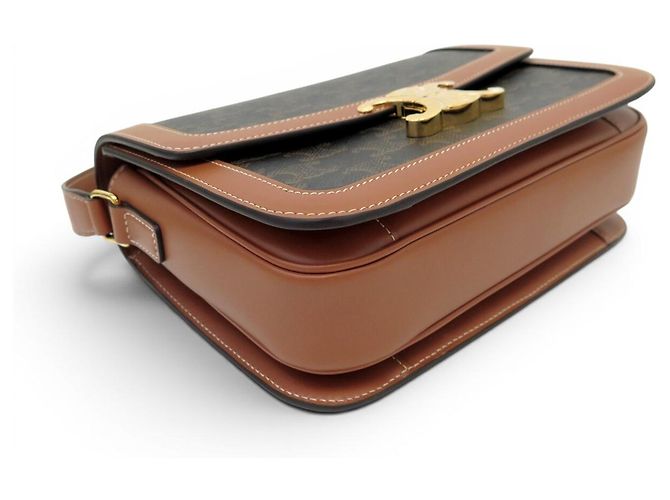 Céline NUOVA BORSA A SPALLA CELINE TRIOMPHE CLASSIC 191242 TELA E CALF LEATHER Marrone - vista 3