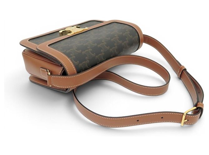 Céline NUOVA BORSA A SPALLA CELINE TRIOMPHE CLASSIC 191242 TELA E CALF LEATHER Marrone - vista 4