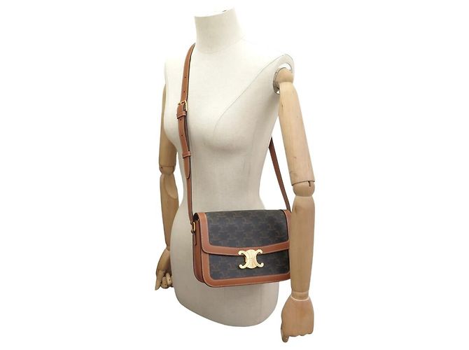 Céline NUOVA BORSA A SPALLA CELINE TRIOMPHE CLASSIC 191242 TELA E CALF LEATHER Marrone - vista 5