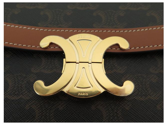 Céline NUOVA BORSA A SPALLA CELINE TRIOMPHE CLASSIC 191242 TELA E CALF LEATHER Marrone - vista 6