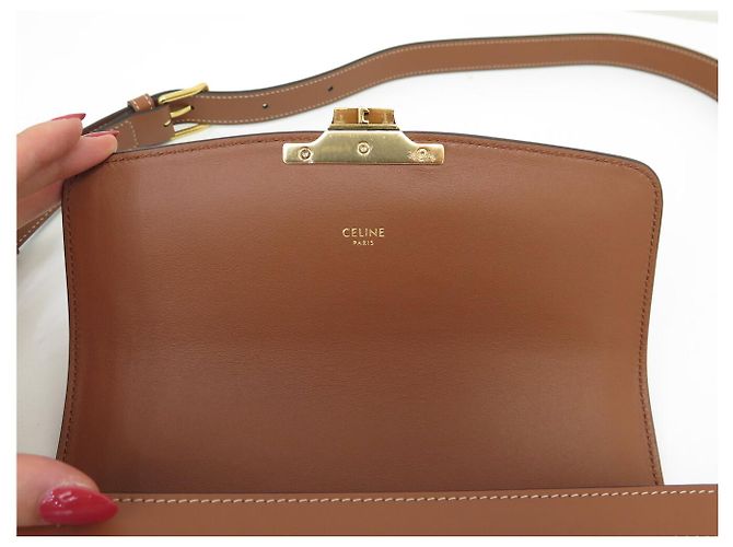 Céline NUOVA BORSA A SPALLA CELINE TRIOMPHE CLASSIC 191242 TELA E CALF LEATHER Marrone - vista 8