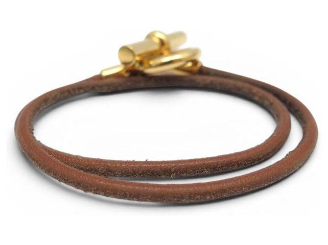 Hermès HERMES GLENAN HALSKETTE ARMREIF DOPPELWINDUNG GOLDFARBENES METALL UND LEDER Braun - Ansicht 3