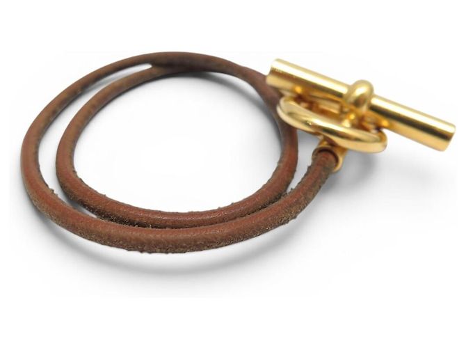 Hermès HERMES GLENAN HALSKETTE ARMREIF DOPPELWINDUNG GOLDFARBENES METALL UND LEDER Braun - Ansicht 4