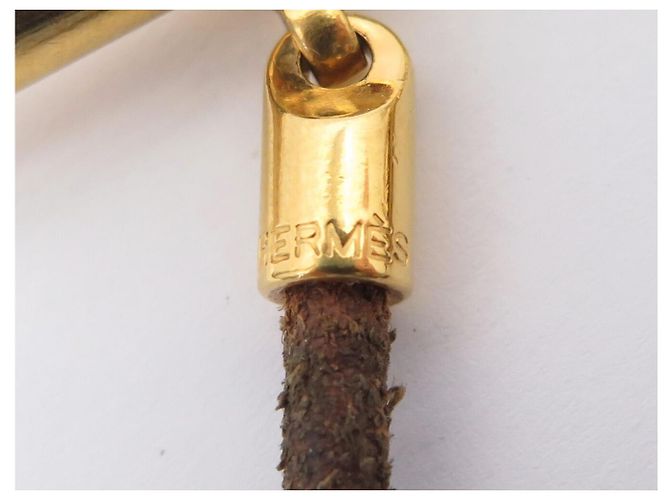 Hermès HERMES GLENAN HALSKETTE ARMREIF DOPPELWINDUNG GOLDFARBENES METALL UND LEDER Braun - Ansicht 5