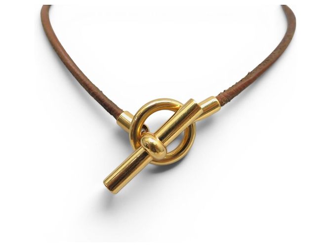 Hermès HERMES GLENAN HALSKETTE ARMREIF DOPPELWINDUNG GOLDFARBENES METALL UND LEDER Braun - Ansicht 6