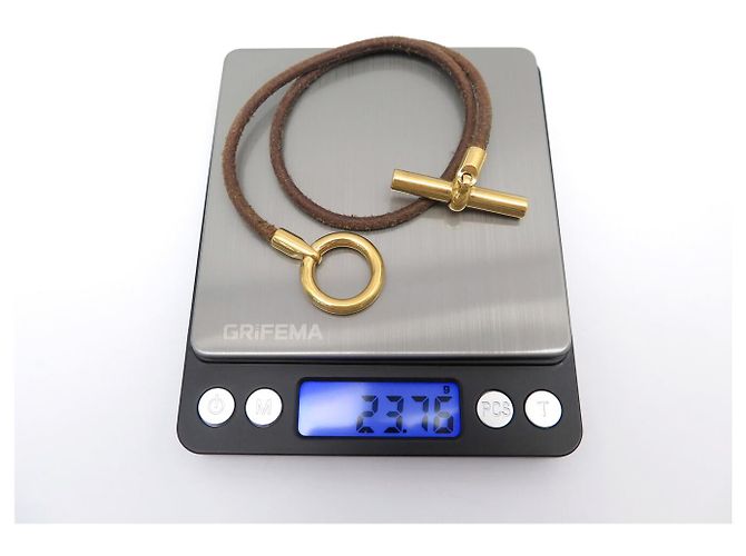 Hermès HERMES GLENAN HALSKETTE ARMREIF DOPPELWINDUNG GOLDFARBENES METALL UND LEDER Braun - Ansicht 7