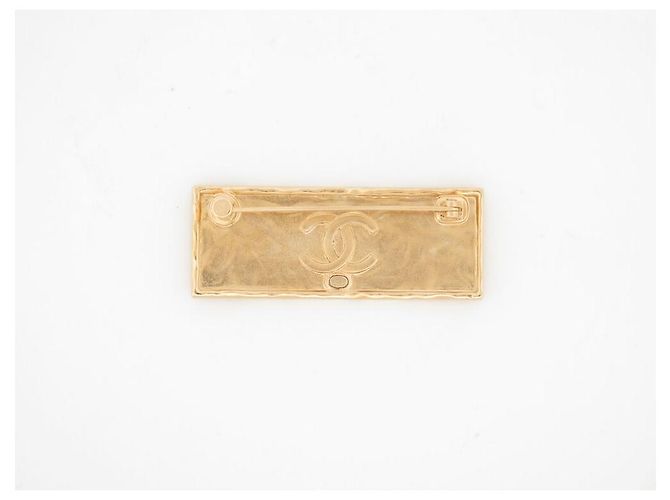 NEUE CHANEL LOGO PLAQUE BROCHE LEDER GOLDENES METALL Schwarz - Ansicht 2