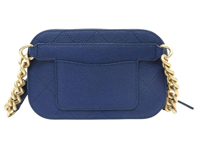 NUOVO CHANEL MINI CAMERA WAIST BAG AS0311 PELLE CAVIAR Blu - vista 2