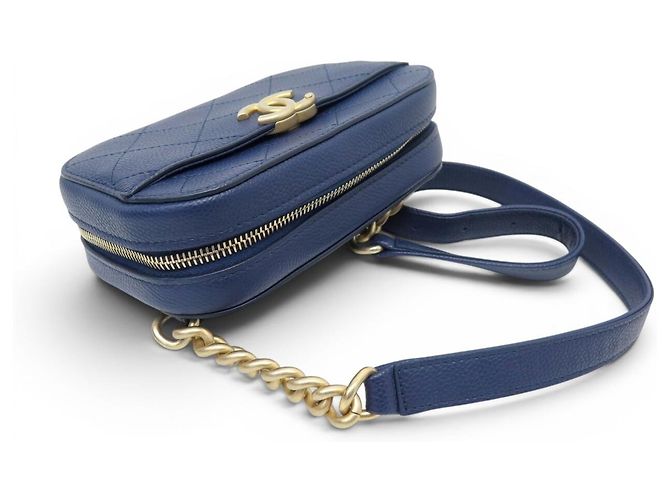 NUOVO CHANEL MINI CAMERA WAIST BAG AS0311 PELLE CAVIAR Blu - vista 4