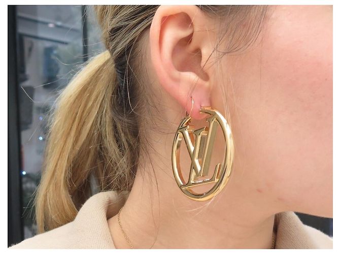 NUEVOS AROTES LOUIS VUITTON CREOLES LOUISE GM M64288 Dorado - vista 12