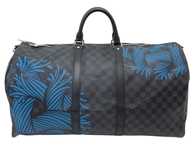 NUOVO SACCA DA VIAGGIO LOUIS VUITTON X NEMETH KEEPALL 55 DAMIER GRAPHITE CON TRACCOLLA Grigio - vista 2