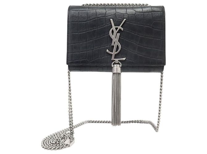 BORSA SAINT LAURENT KATE TASSEL 354120 PELLE NERA TRACCOLLA HAND BAG Nero - vista 2