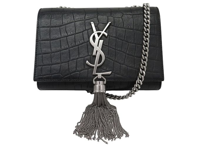 BORSA SAINT LAURENT KATE TASSEL 354120 PELLE NERA TRACCOLLA HAND BAG Nero - vista 3
