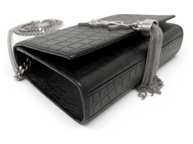 BORSA SAINT LAURENT KATE TASSEL 354120 PELLE NERA TRACCOLLA HAND BAG Nero - vista 5